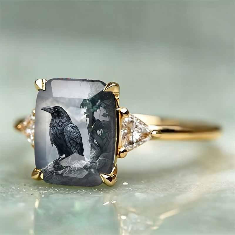 Ring European and American style retro crow pattern font niche fresh daily accessory