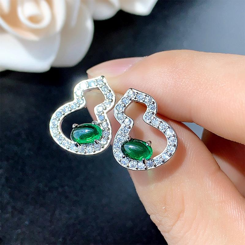 Серьги-гвоздики из тыквы с цирконием, ожерелье, изумруд, голубиная кровь, красная цепочка на ключицу, серебряная игла 925 пробы, женский национальный стиль