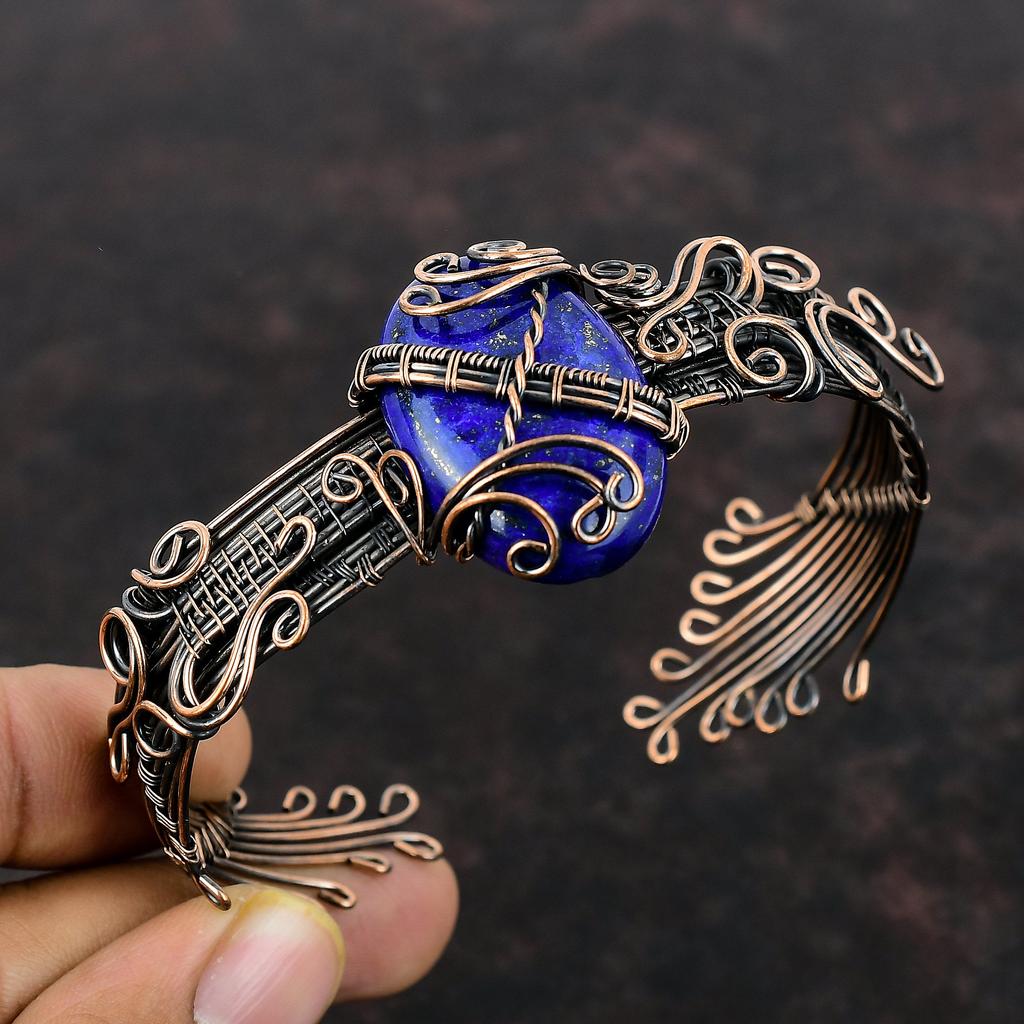 Медный браслет из ляпис-лазури, браслет-манжета с драгоценным камнем, регулируемая манжета, медные украшения, браслет ручной работы, ювелирное изделие, подарок для мамы