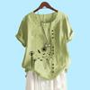 Women Fashion Short Sleeve Top Laides Cotton Linen Blouse Summer&fall Fashion Flower Print Loose T-shirt