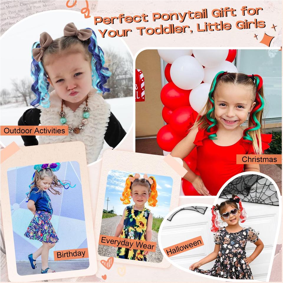 Синтетические красные и зеленые вьющиеся волосы для наращивания хвоста, эластичная резинка для плетения, наращивание волос для хвоста для девочек, вечерние косплей