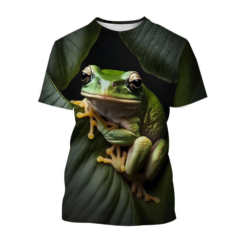 Fashion Cartoon Animal Frog 3D Printing T-shirt Summer Casual Round Neck Short-sleeved Unisex Sports Frog T-shirt Tops