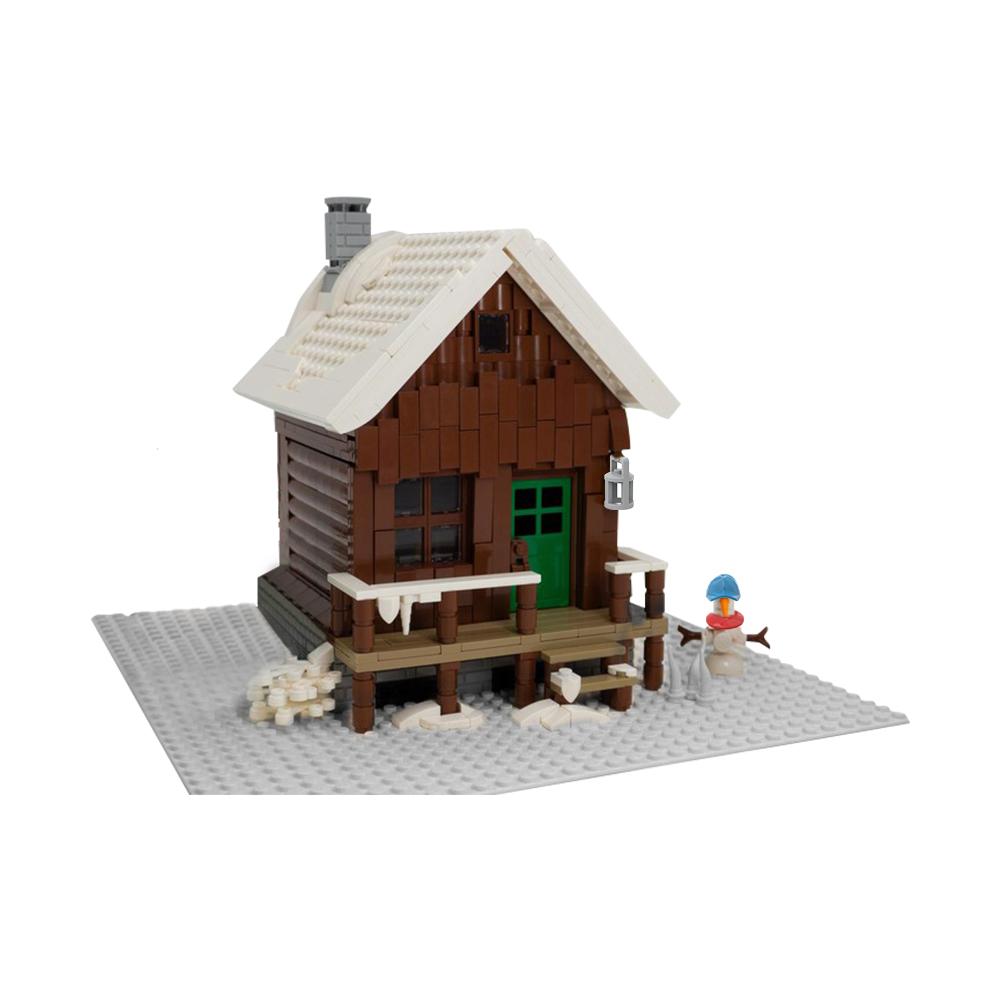 Gobricks MOC Снежный Зимний Домик Модель из Кубиков Креативный Уличный Пейзаж Рождественский Дом Хижина Строительные Блоки Снежинка Дерево Игрушки
