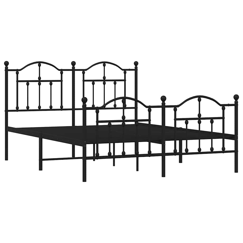 Vidaxl Metalowa Rama Łóżka Z Wezgłowiem I Zanóżkiem, Czarna, 135X190Cm
