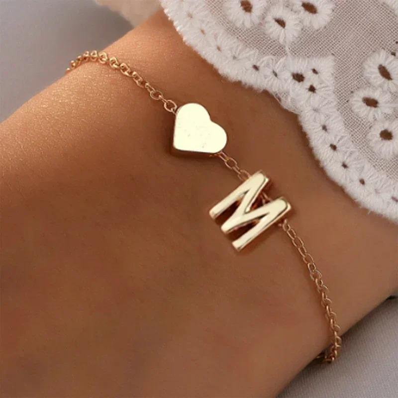 26 English Initial Letter Bracelets for Lovers Men Women 2026 New Simple DIY Personalized Name Alloy Bracelets Zircon