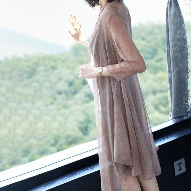 Весна/лето женская длинная шифоновая блузка больших размеров солнцезащитная открытая спереди солнцезащитная шаль куртка