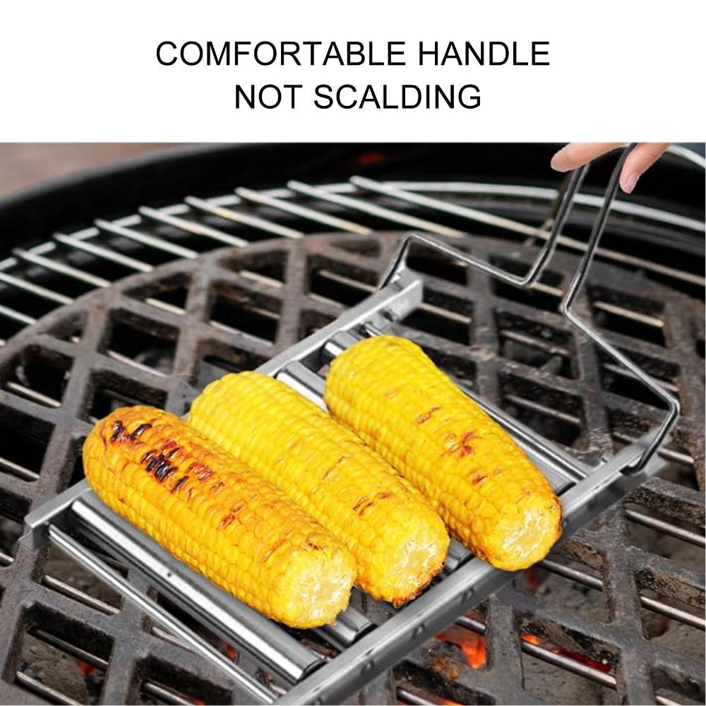 Detachable Handle Hot Dog Roller Stainless Steel BBQ Grill Rack Sausage Grill Barbecue Grilling