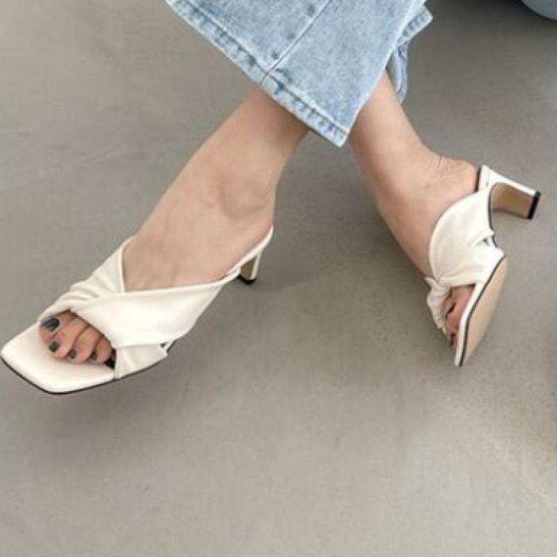 New Arrivals Open Run High Heel Women Summer Square Slipper String Twist Nk Hl 1