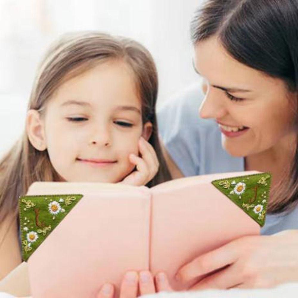 4Pcs Four Seasons Hand Embroidered Corner Bookmark Handmade Triangle Label Bookmarks for Girls Ages