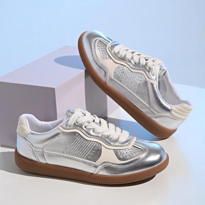 Женские кроссовки для бега на шнуровке, из спилковой кожи, с вставками, для ходьбы, на плоской подошве, серебристые, женские повседневные балетки, женская обувь с круглым носком