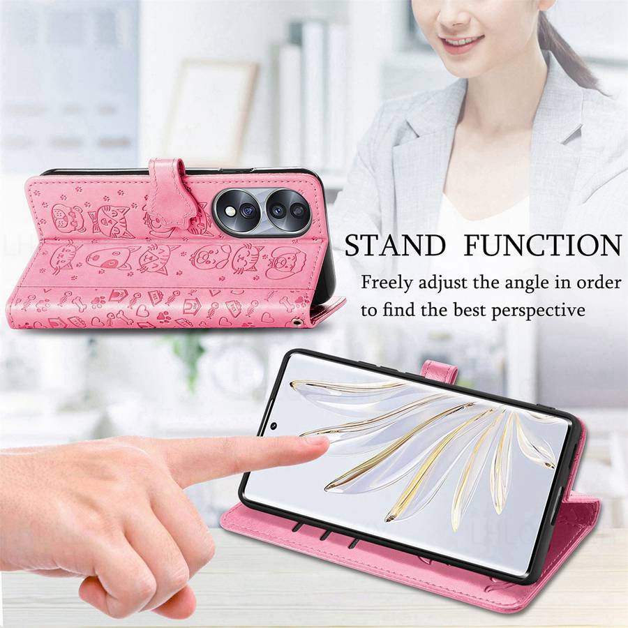 Кожаный защитный чехол-книжка для Huawei Nova 11 12 P30 P40 Lite Honor 70 90 200 X6 X8 5G X7A X8A X7B X8B X7C Magic 5 6 чехол-кошелек с мотивом кошки и собаки