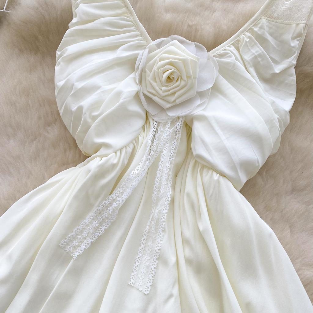 Summer Women Sexy Spaghetti Strap 3D Flower Ruffles Long Maxi Holiday Beach Dresses