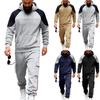 Мужской повседневный комплект из 2 предметов - Худи-свитшот с рагланом, цветные блоки и брюки-карго