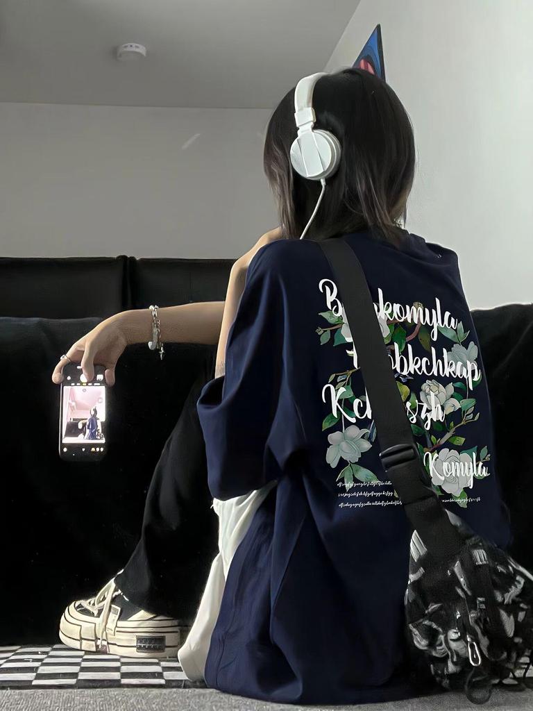 Футболка женская повседневная свободного кроя с коротким рукавом в стиле Харадзюку с принтом зеленой краской