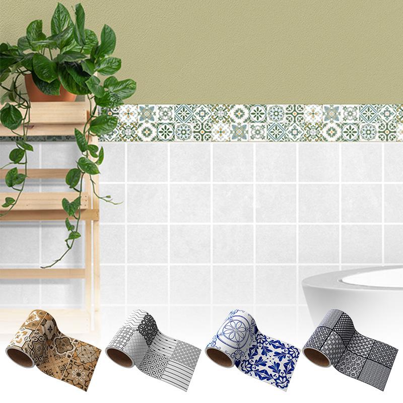 1 рулон обоев с цветочным принтом, наклейка на стену, фон, самоклеящаяся водонепроницаемая наклейка на плитку, декоративная полоса на талии 10x500 см