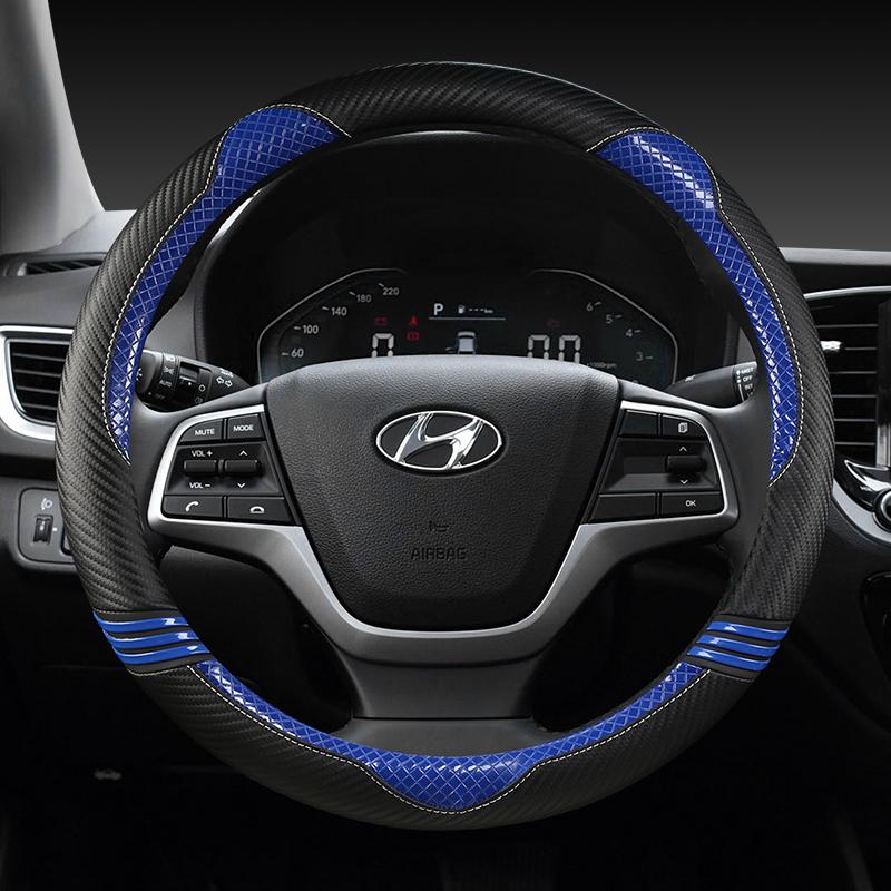 Углеродное волокно + кожаный чехол на руль автомобиля для Hyundai Elantra 4 2016-2018 Solaris 2017 Accent Verna 2018 Auto