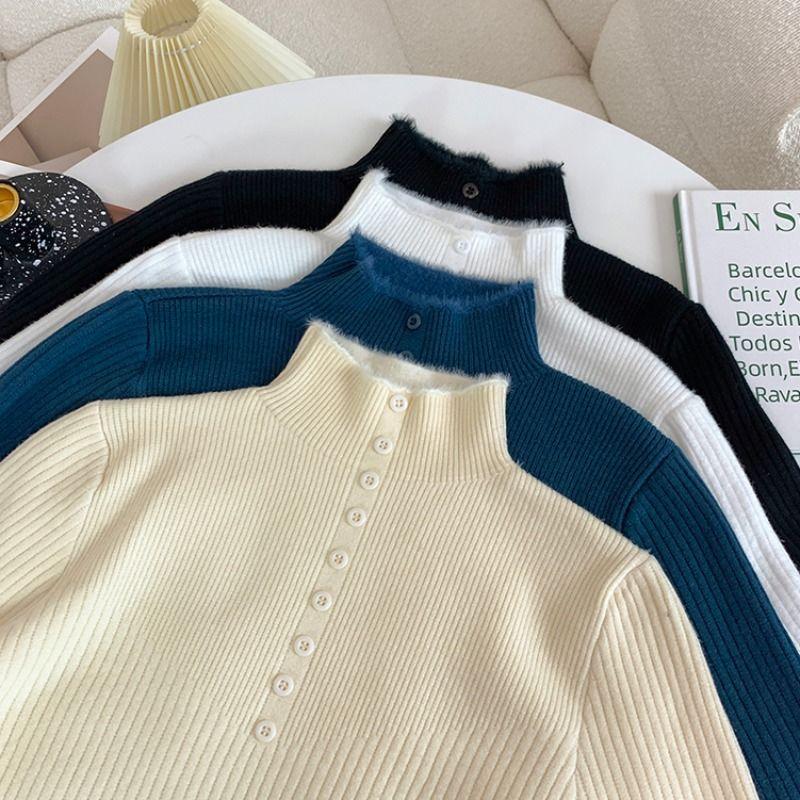 Трикотаж с полувысоким воротником, элегантные топы, женская мода, осень-зима, утолщенный внутренний свитер плюс флис, повседневный теплый пуловер