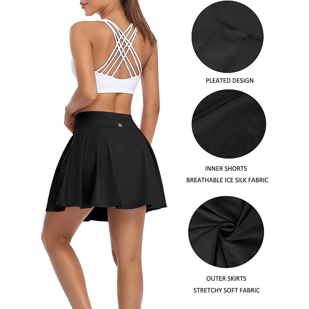 CHARMLEAKS Женская спортивная юбка с эластичной резинкой на талии, спортивная нижняя часть с внутренними шортами
