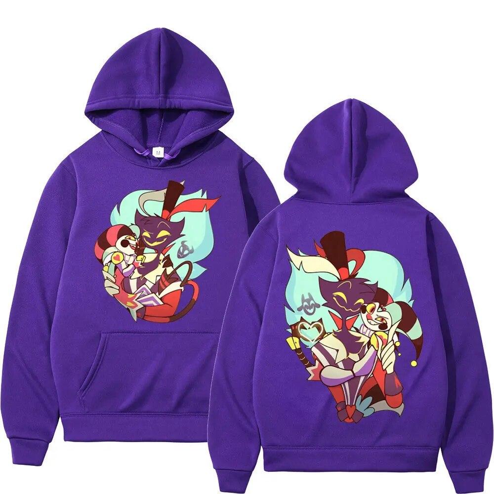 Anime Helluva Boss Double Sided Print Hoodie Unisex Women High Street Fashion Oversized Pullovers Cartoon Trend Hooded Sweatshirts