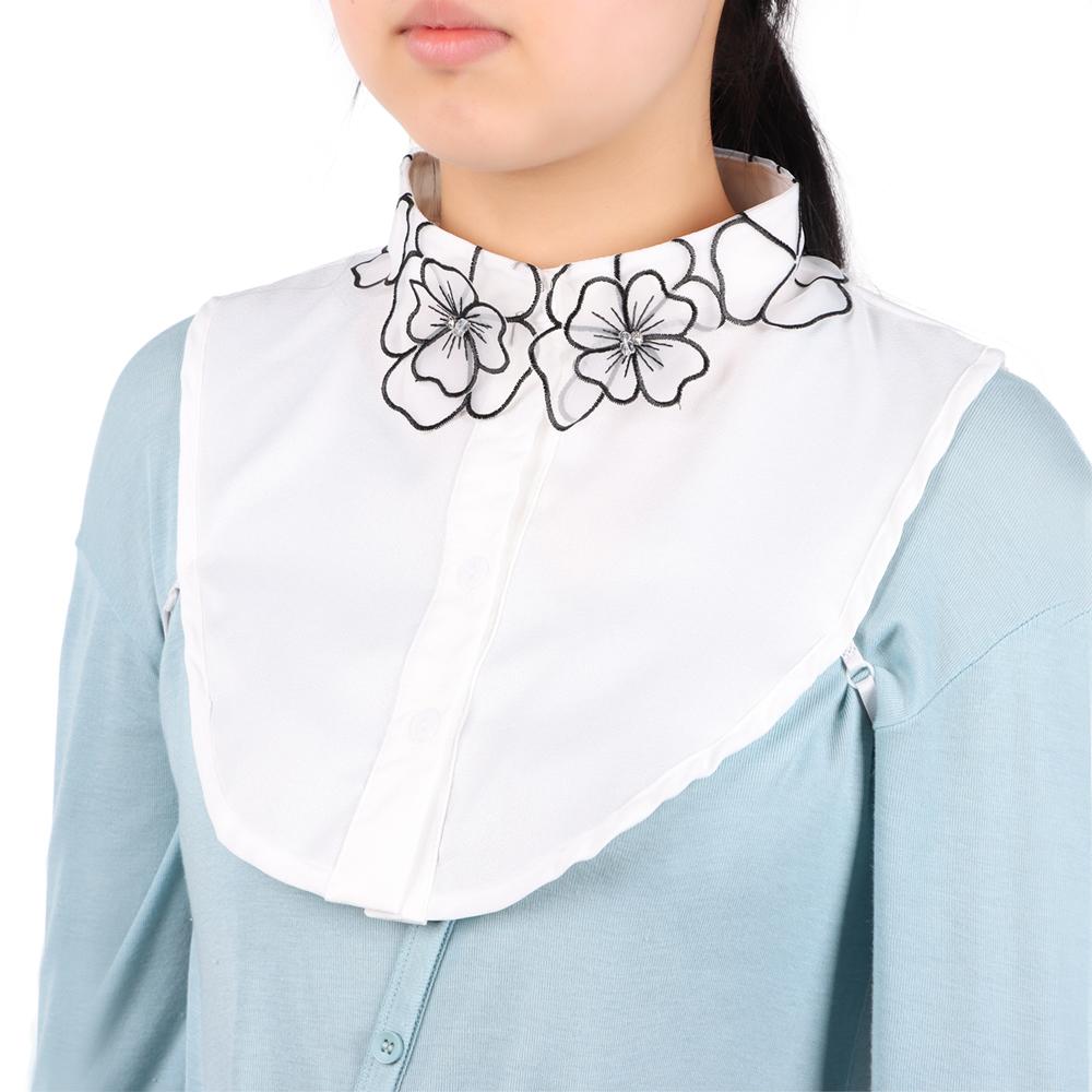 Front Tie White Fake Collar Stand Beads Detachable Collar Fake Women Vintage Crystal Lace Ladies False Blouse Collar Half Shirt
