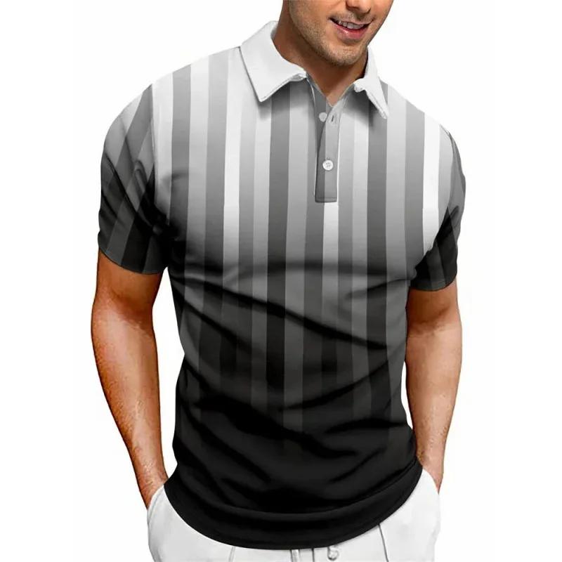 Men's Striped Short Sleeve Polo Shirt, Casual Versatile Top for Daily Wear