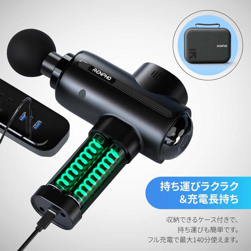 Ручной пистолет RENPHO для миофасциального релиза, оснащенный функцией нагрева и охлаждения, 8 температурных настроек, мощный, амплитуда 10 мм, максимальная скорость 3200 об/мин