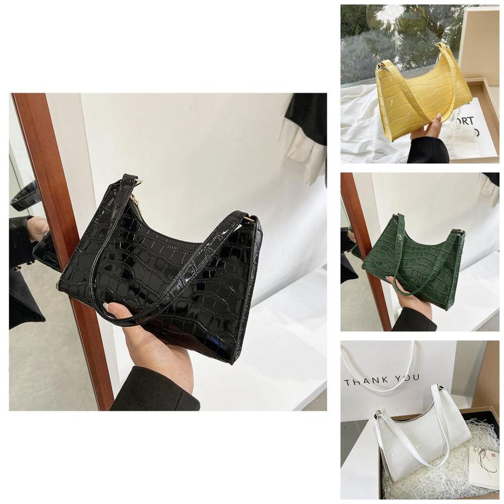 Womens Pu Crocodile Embossed Underarm Bag With Zipper Closure Crossbody Purse For Daily Outfits