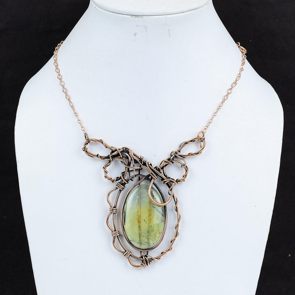 Moss Prehnite Necklace Copper Wire Wrapped Adjustable Chain Necklace Copper Jewelry Natural Gemstone Necklace Handmade Necklace Gift For Her