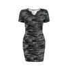 Женское повседневное облегающее короткое платье с короткими рукавами и V-образным вырезом с камуфляжным принтом