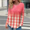 Long Sleeved Tie Dye Checkered Pattern Fashionable T-shirts for Spring and Autumn 3D Gradient Printed Street Women's T-shirts