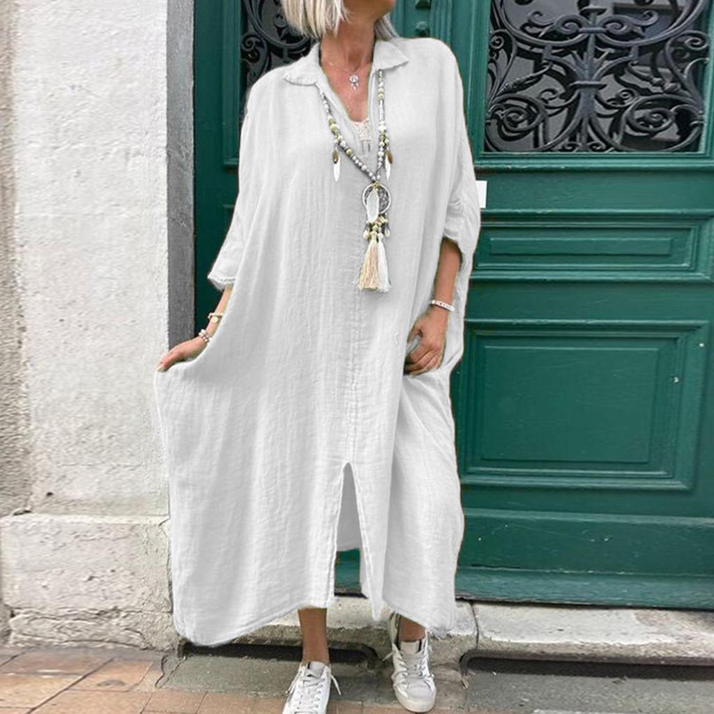 Женское модное повседневное платье больших размеров, однотонное женское длинное платье