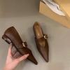 Flat Bottom Pointed Black Single Shoes Women's Shoes 2024 New Summer French Low Heel Temperament Mary Jane Small Leather Shoes