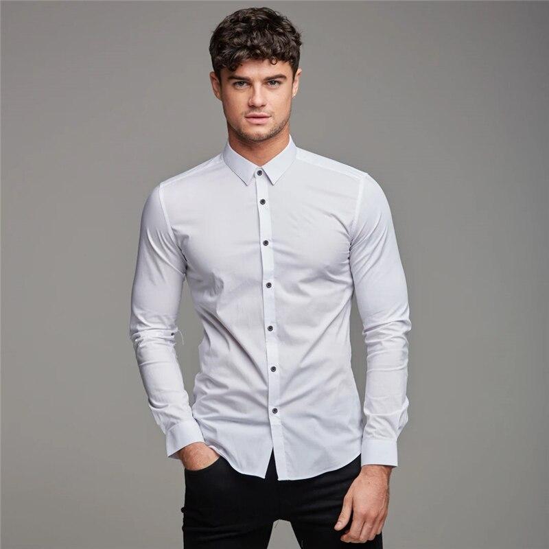 Muscleguys Мужские топы с отложным воротником Four Seasons, красивые деловые повседневные рубашки на пуговицах с длинными рукавами для мужчин