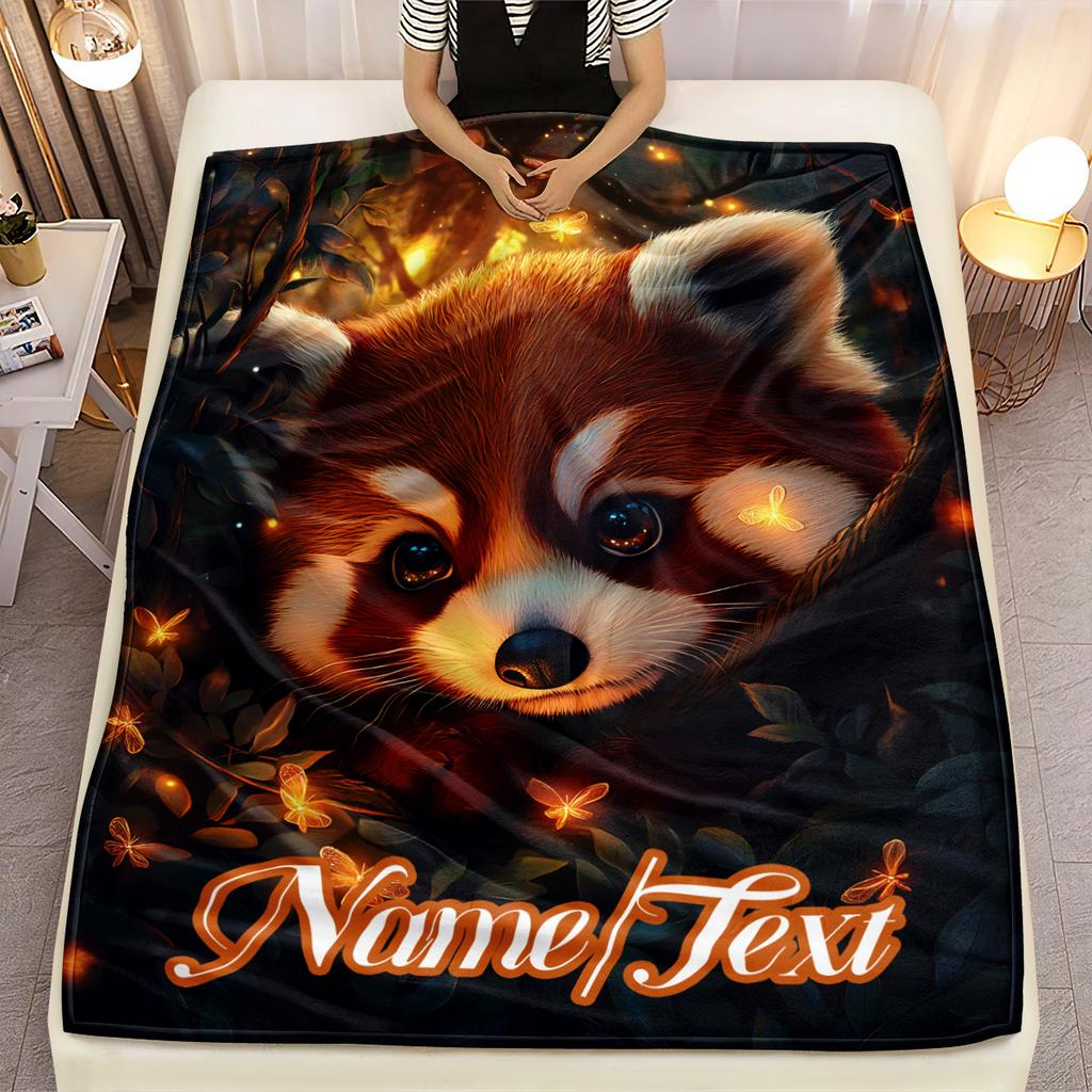 Customizable Red Panda Blanket, Soft and Warm Flannel, Digital Printing, Suitable for Sofa Bed Travel, Camping and Office Use