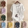 Women's Fashion Cat Prined Round Neck Short Sleeve T-shirt Casual Cotton Linen Graphic Shirt Leisure Loose Summer Blouse Tops