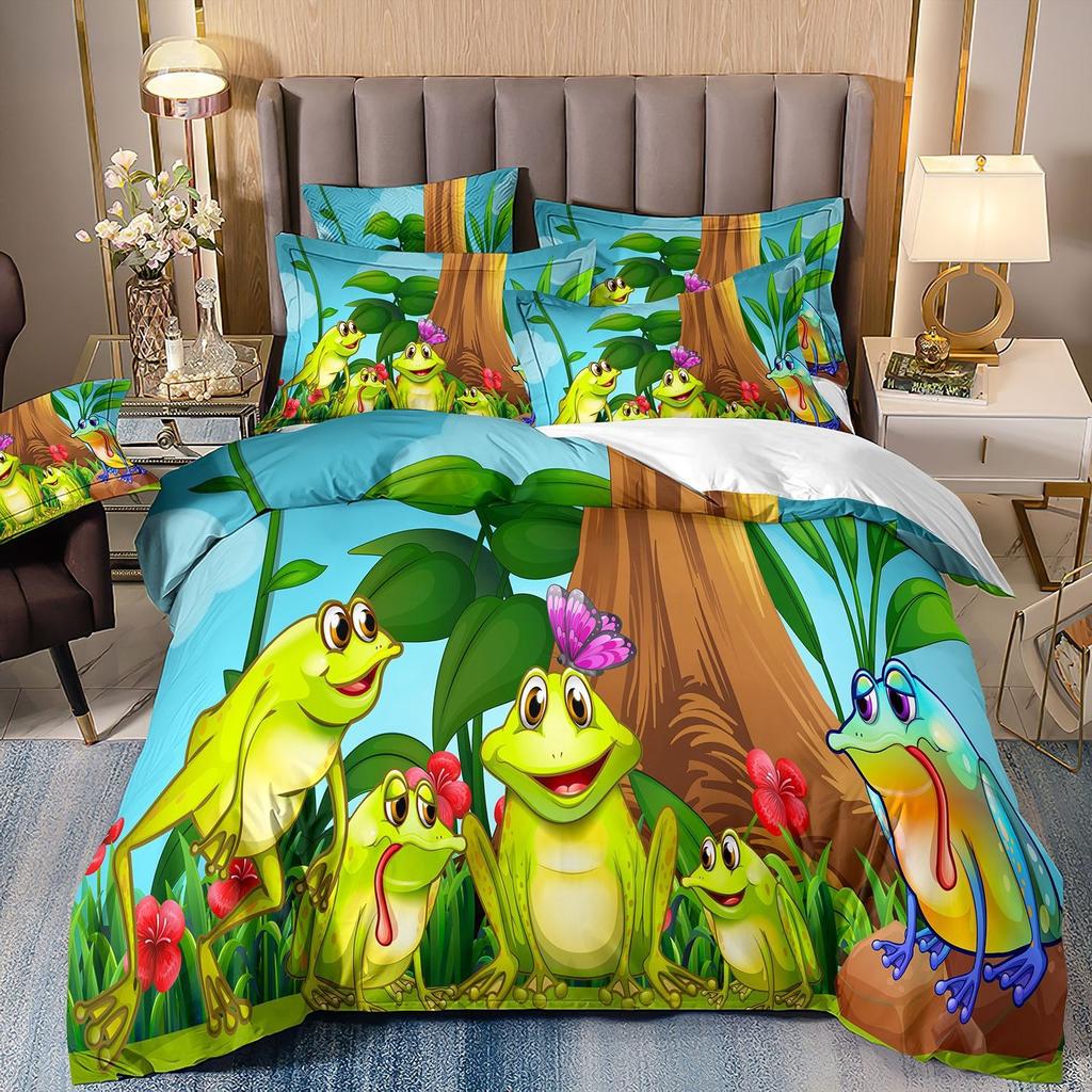 3pcs Cartoon Lions Elephants AnimalsThemed Bedroom  Duvet  Cover  Soft and Comfortable Cute Animal covers, Single Queen Dormitor