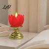 Artificial Lotus Flower LED Candle Light Flameless Flickering Tea Light for Altar Prayer Home Blessing Gift Golden Base Night Meditation Yoga