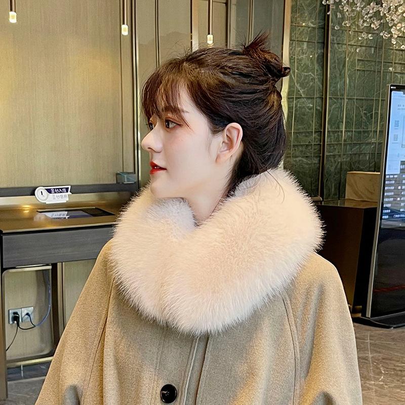 Зимний утолщенный искусственный мех лисьего меха для мужчин и женщин, универсальный хлопковый шарф для одежды, пальто с круглым вырезом, женский шарф