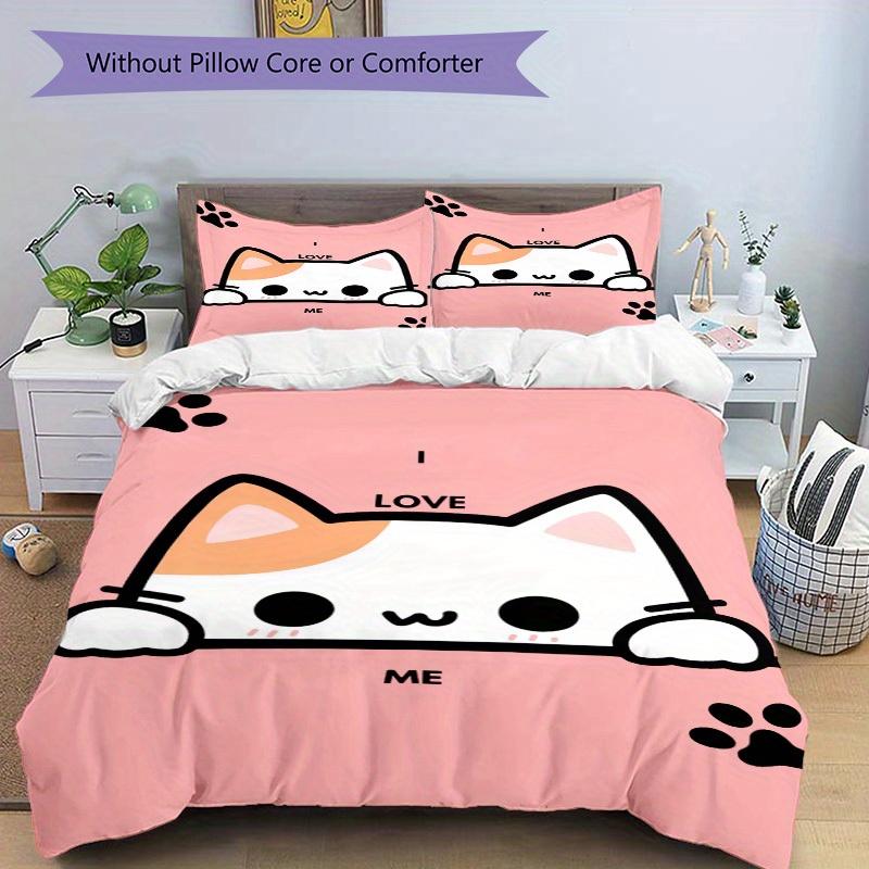 3pcs I love cat Bedding Set Down Comforter Cover and Pillowcases, Suitable for Guest Room Home Decoration All Seasons(No Insert) S0819035