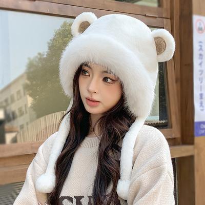 Милая теплая шапка с медведем для женщин Lei Feng Cap осень и зима новая уличная кепка для верховой езды с плюшевым капюшоном для защиты ушей