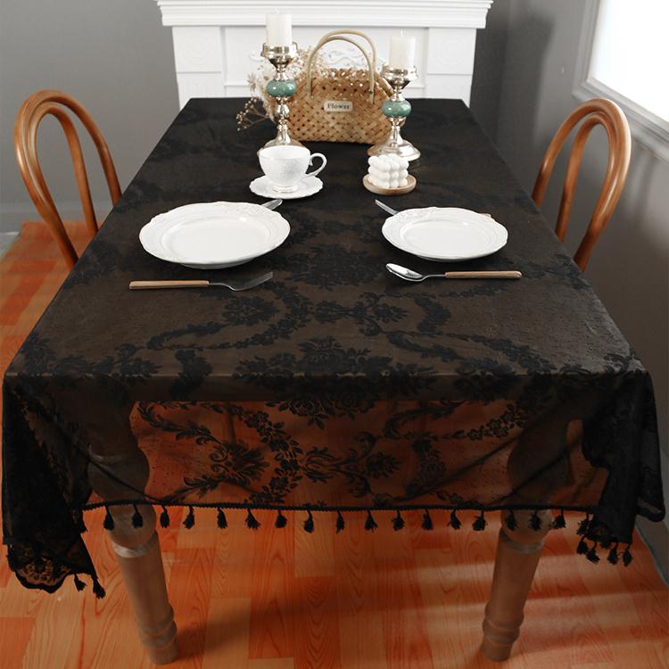 Французская романтическая маленькая кружевная скатерть с бахромой, прямоугольный коврик для обеденного стола, декоративная скатерть для журнального столика