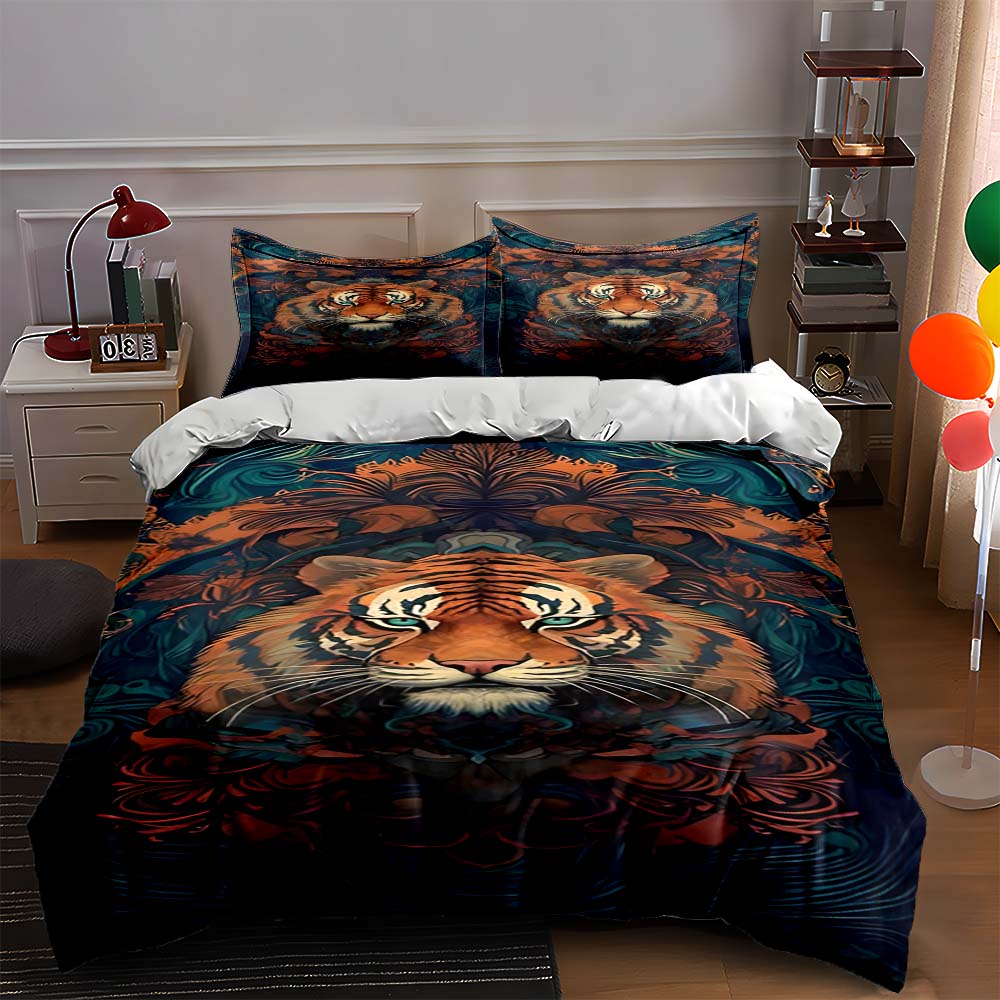 Tiger floral motif Bedding Duvet cover sets Duvet covers Pillowcases gifts (1 * Duvet Cover 2 * Pillowcases, without duvet insert)