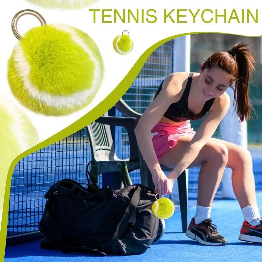 Premium Texture Tennis Keychain Fluffy PomPom Bag Charm Portable Car Ornament  Backpack Decor