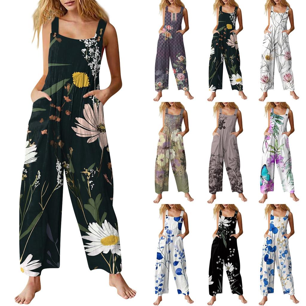 Женский повседневный комбинезон без рукавов с цветочным принтом из хлопка