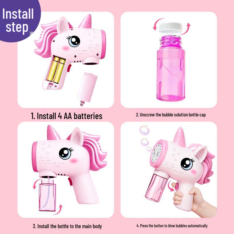 Unicorn Electric Bubble Maker: Kids' Automatic Light-Up Bubble Gun Gift