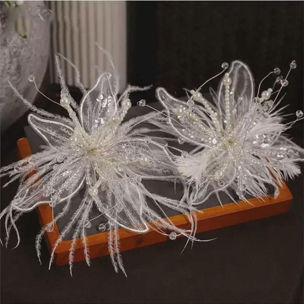Mesh Lace Feather Hair Clip Floral Bridal Wedding Headwear Sweet Flower Hairpin Girl/Women