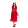 Adult Womens Red Devil Bride Costume Villainous Demon Halloween Wedding Dress with Devil Horns Veil