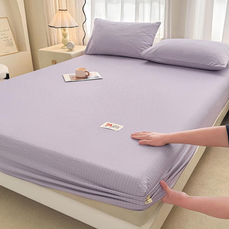 Class A Solid Color Double-Layer Crinkled Gauze Fitted Sheet - Naked Sleep Friendly & Machine Washable
