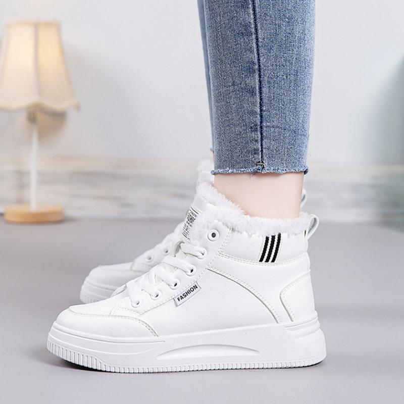 Fashionable Plush Small White Shoes for Women's 2023 Winter New Casual Thick Sole High Top Warm Sports Women's Cotton Shoes Traf