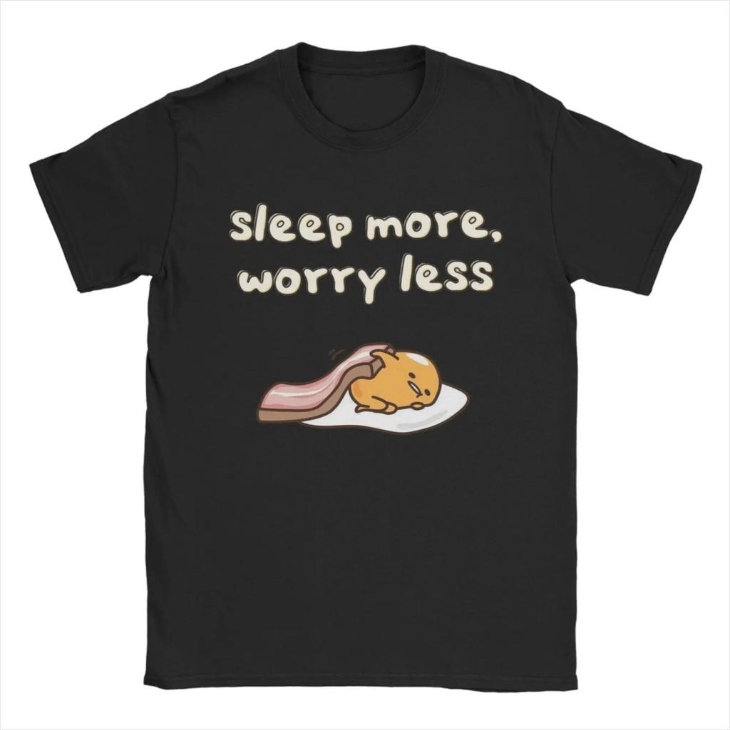 Футболки Gudetama 'Спи больше, меньше волнуйся' Хлопковые Топы Новинка Короткий Рукав Круглый Вырез Футболка Футболки Большого Размера